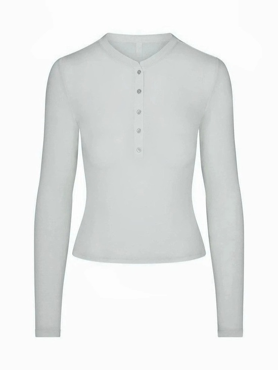 SKIMS Tops - SKIMS Sheer Modal Long Sleeve Henley Top Gray XS